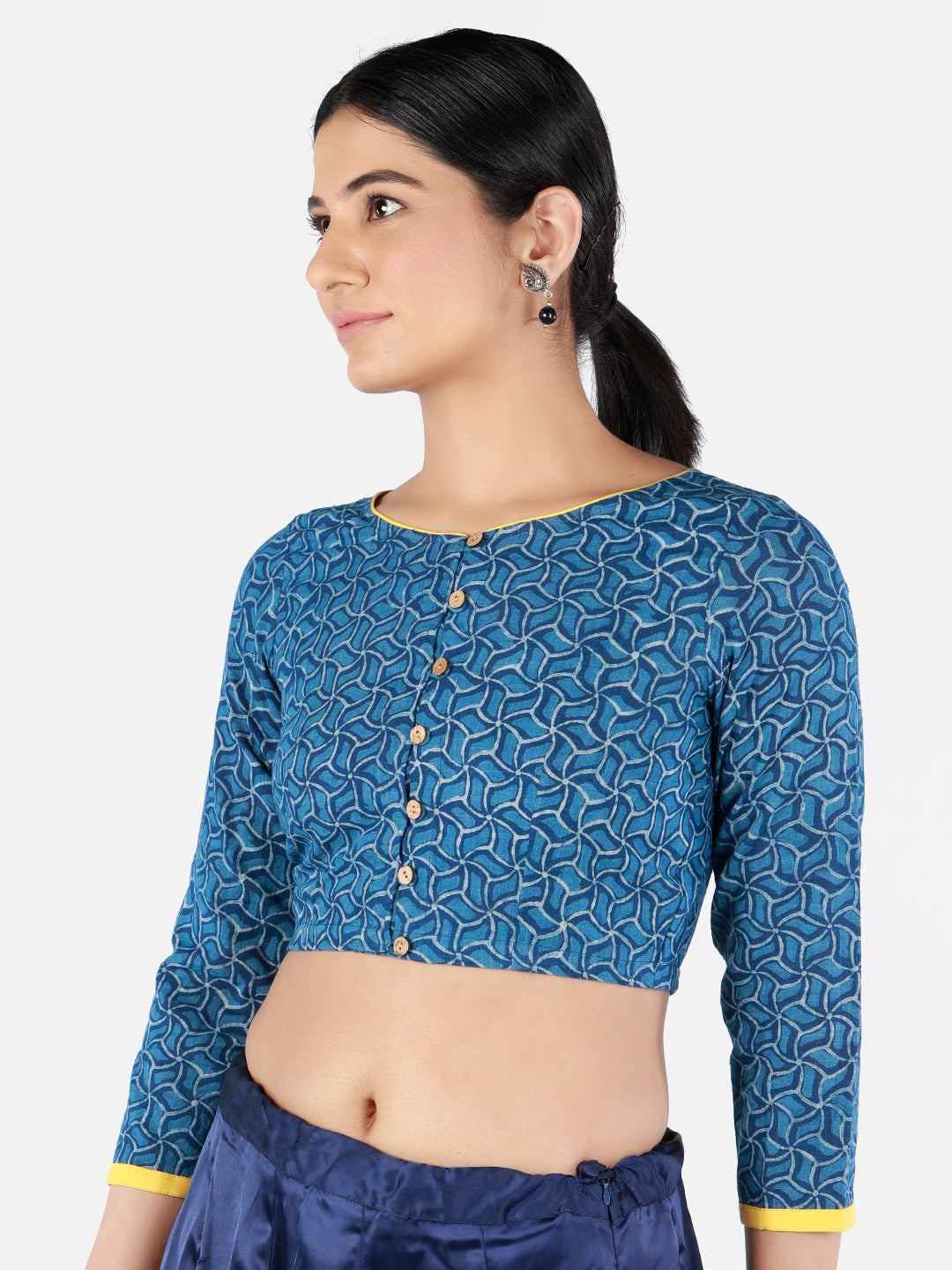 3/4 Sleeves Indigo Cotton Blouse