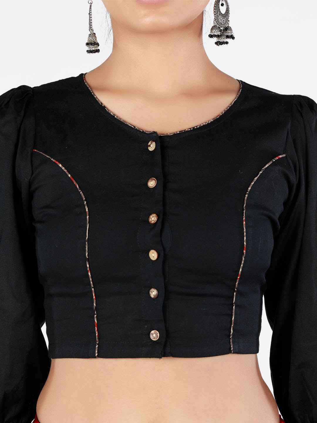 Women Solid Black 3/4 Sleeve Saree Blouse