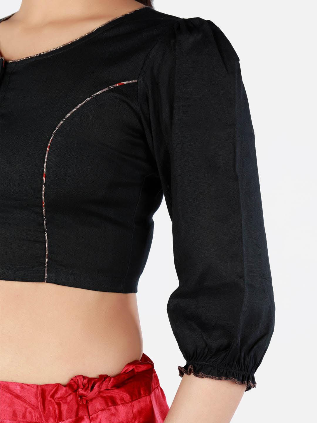 Women Solid Black 3/4 Sleeve Saree Blouse