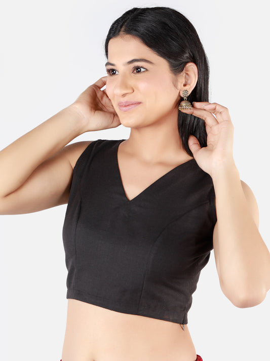 Black Cotton Saree Blouse