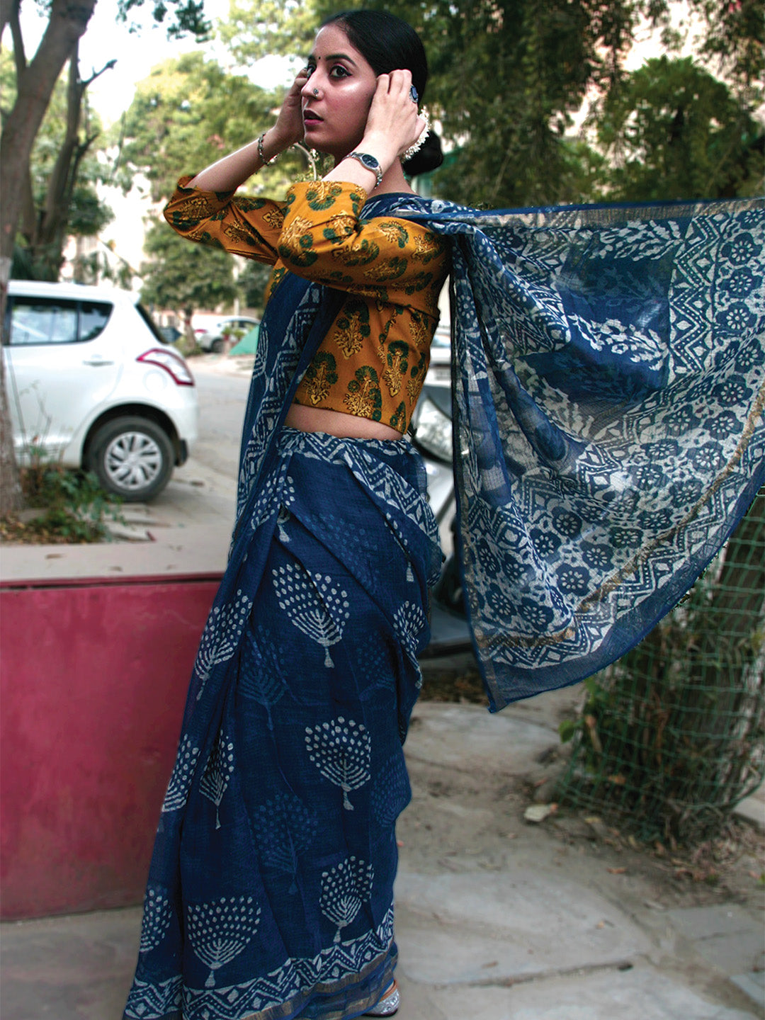 Dabu Kota Doria Natural Dyed Saree