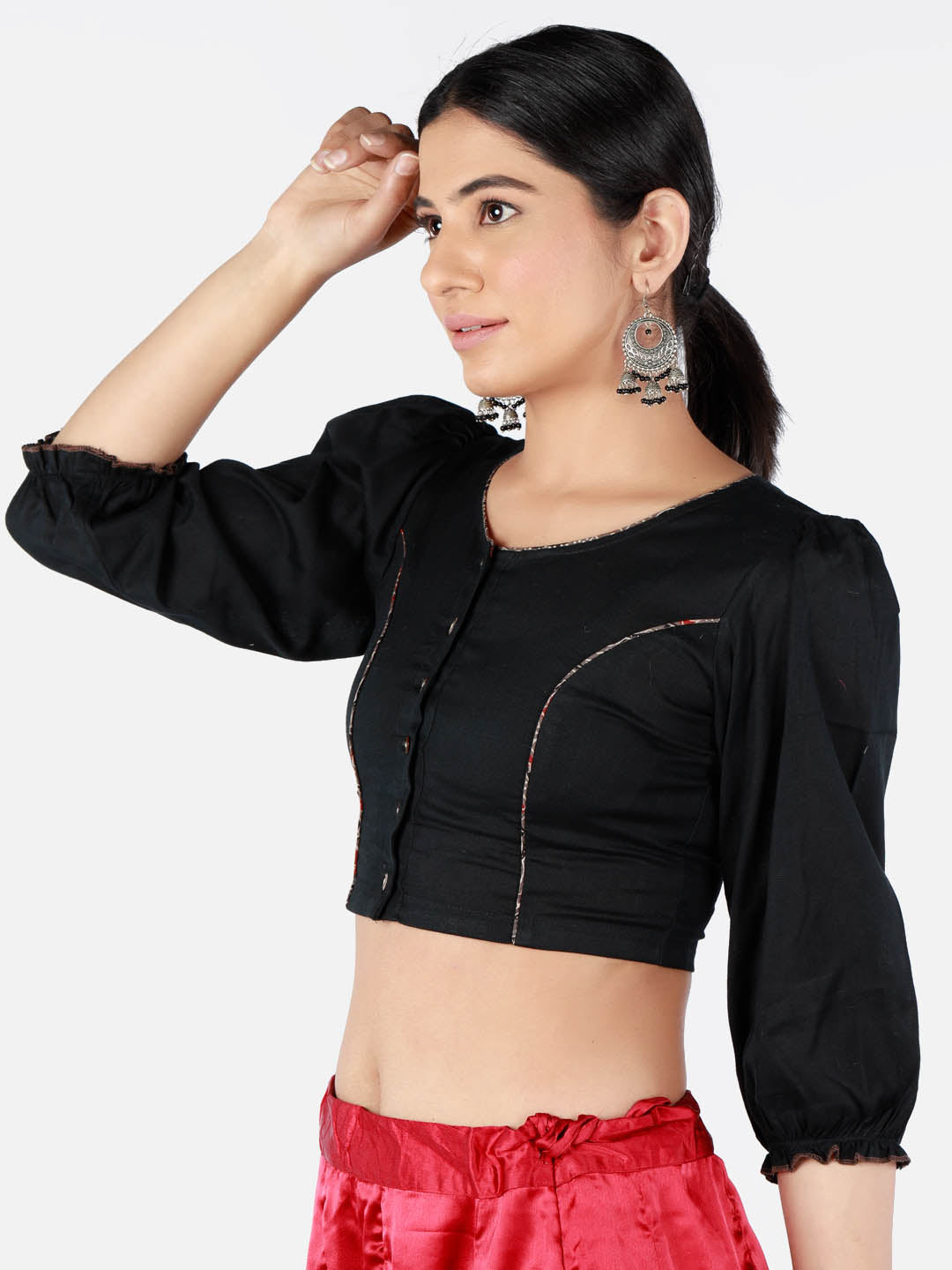 Women Solid Black 3/4 Sleeve Saree Blouse