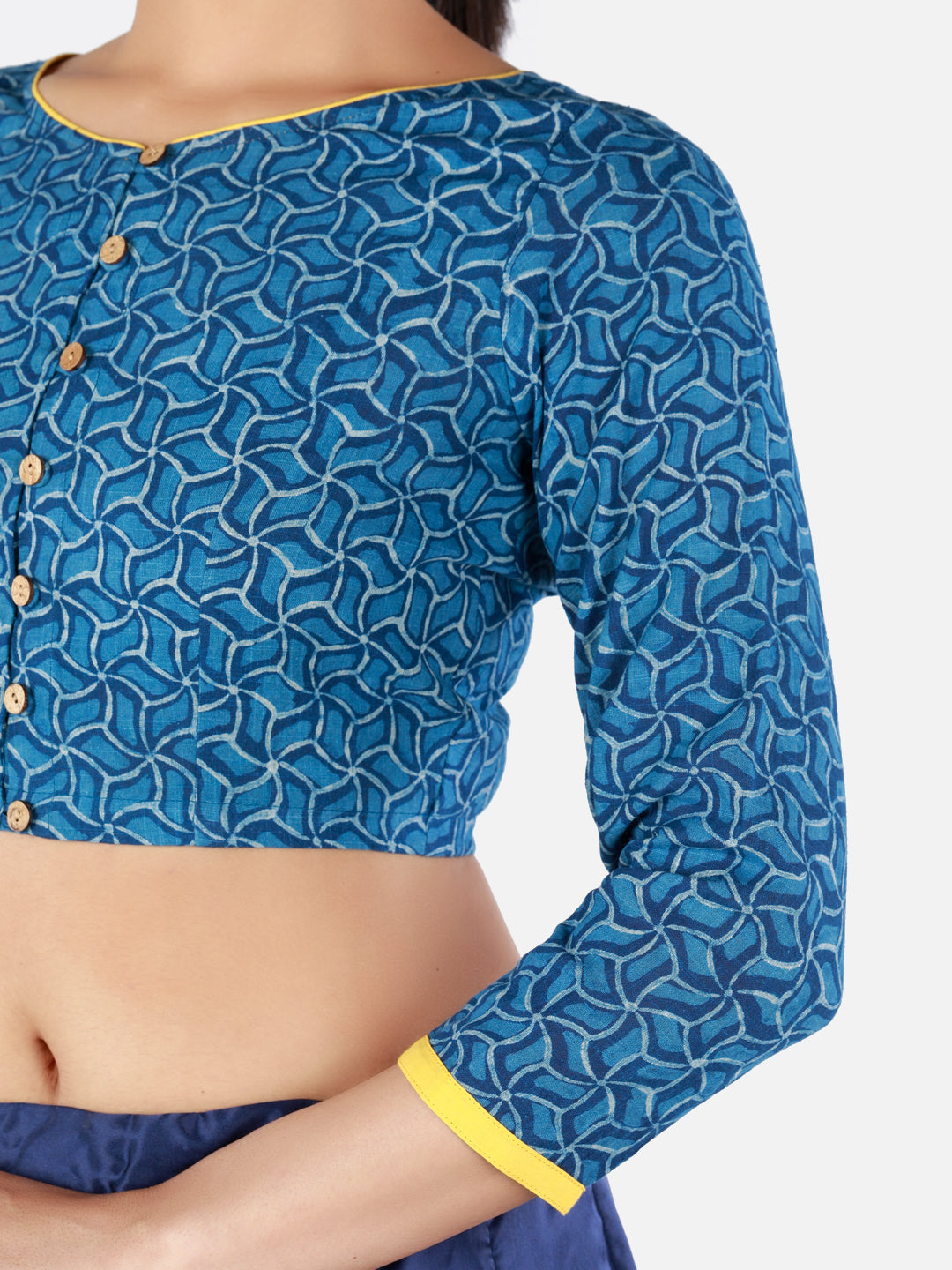 3/4 Sleeves Indigo Cotton Blouse