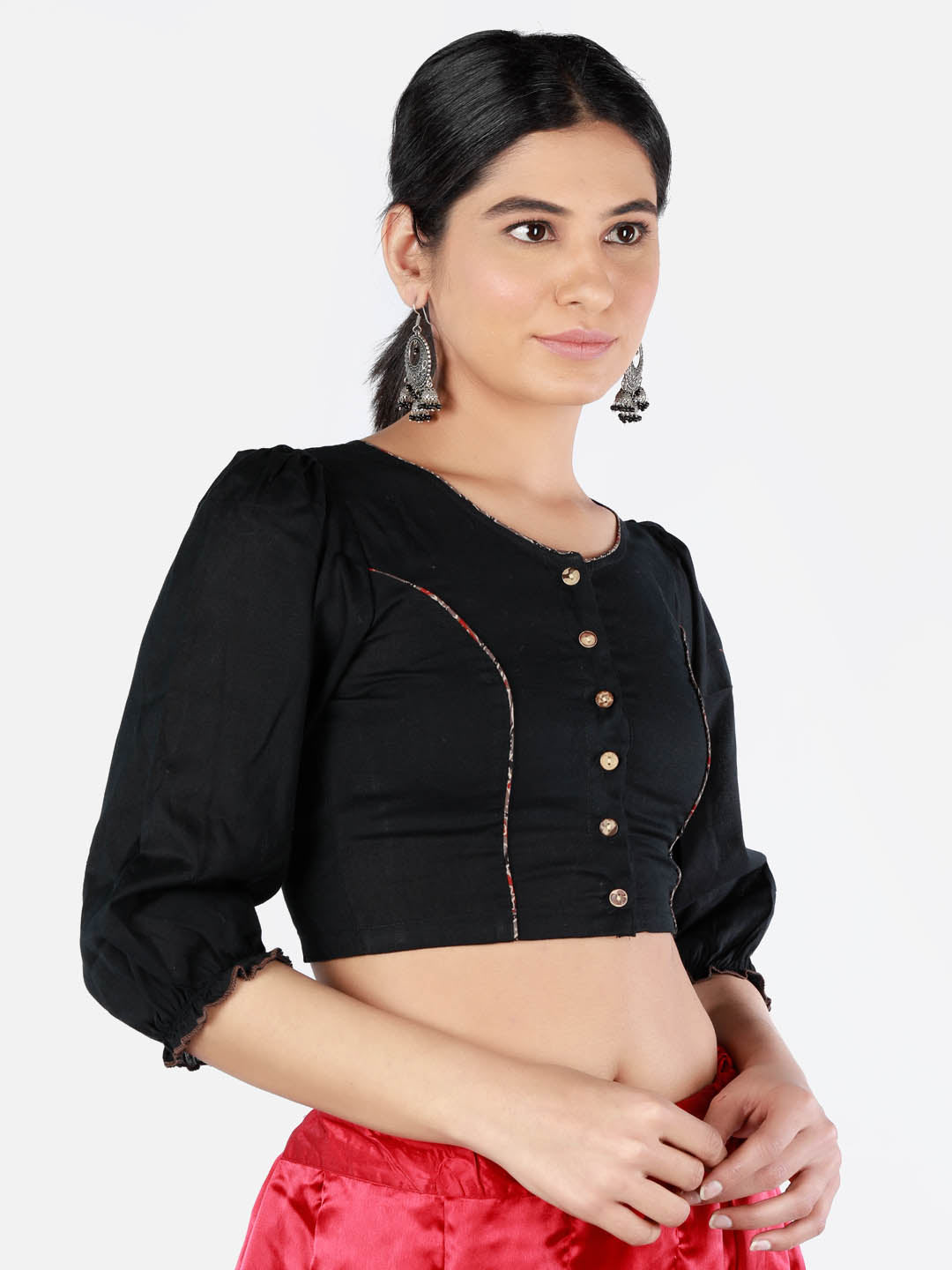 Women Solid Black 3/4 Sleeve Saree Blouse