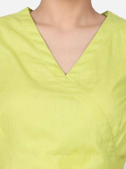 Lime Green solid Cotton Ready To Wear Saree Blouse