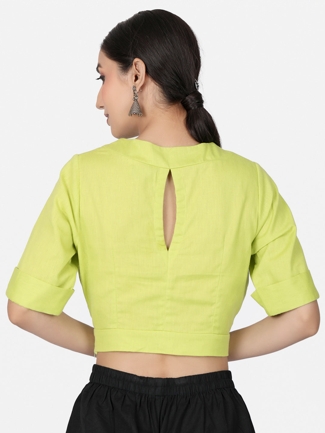 Lime Green solid Cotton Ready To Wear Saree Blouse