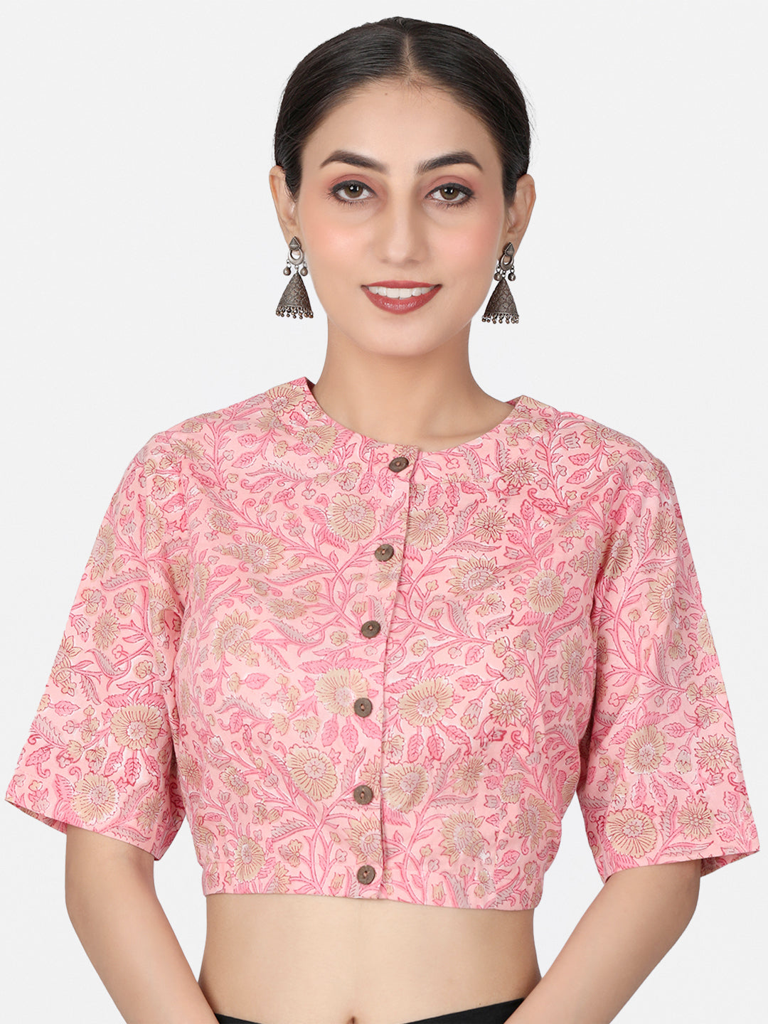 Floral Printed Cotton Saree Blouse