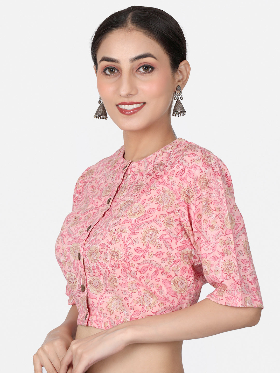 Floral Printed Cotton Saree Blouse