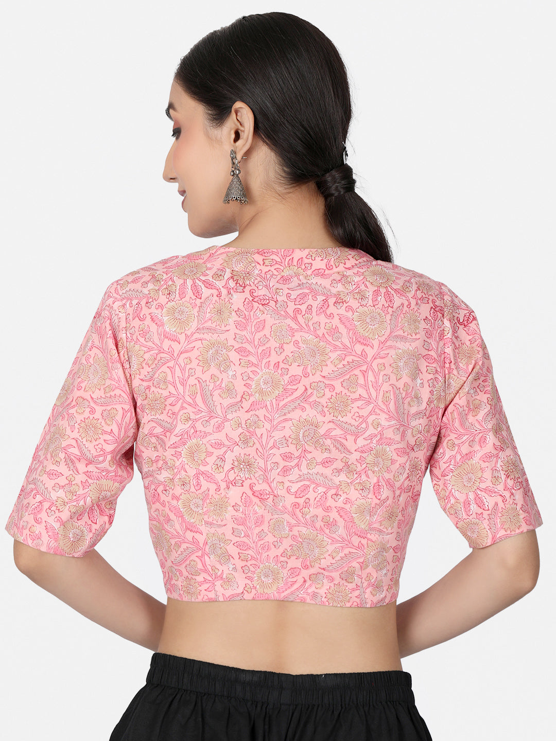 Floral Printed Cotton Saree Blouse