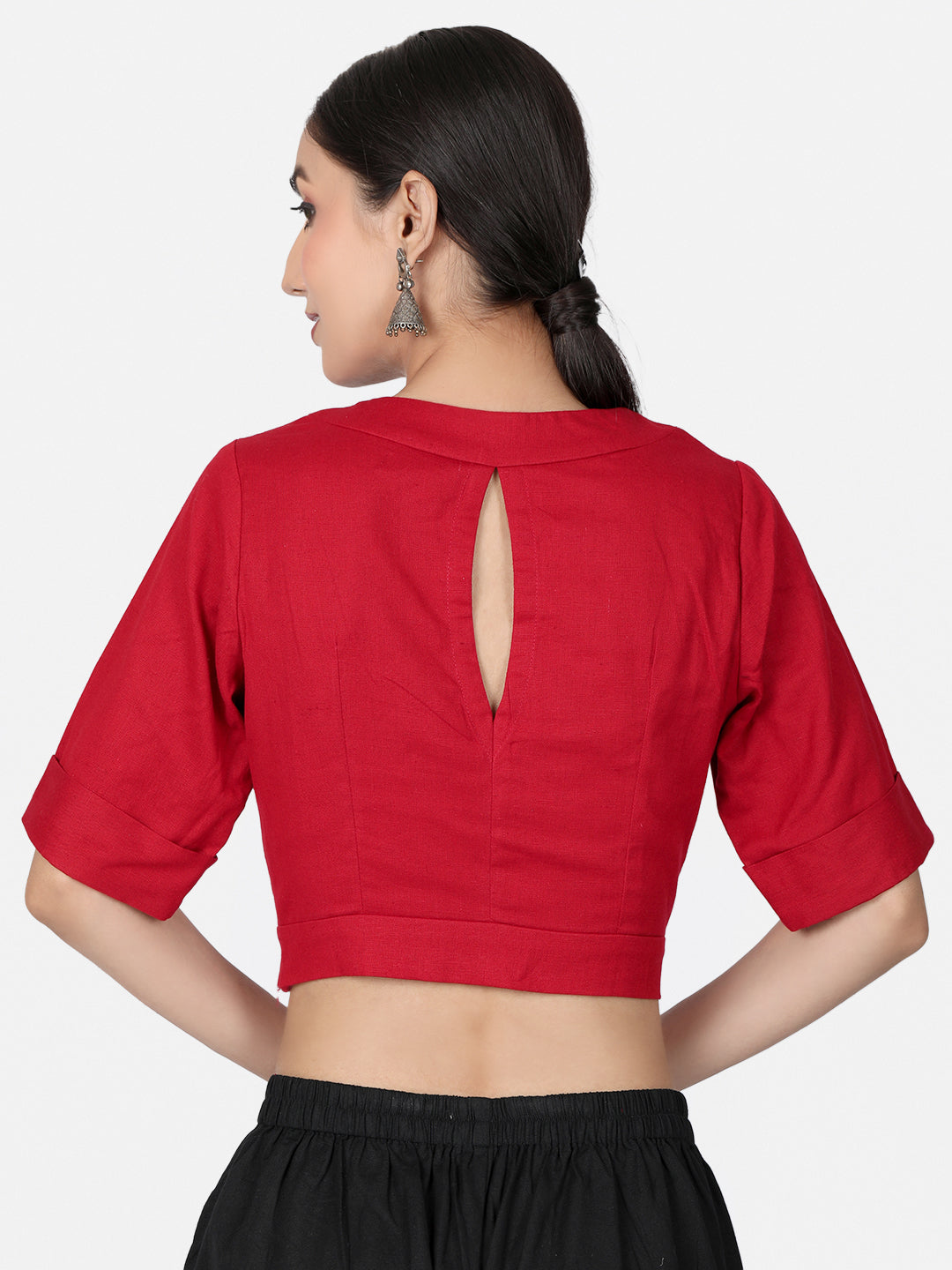Women  Red solid Cotton Ready To Wear Non Padded Saree Blouse