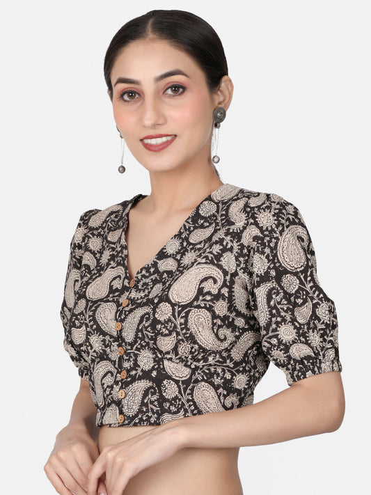Black Cotton Saree Blouse