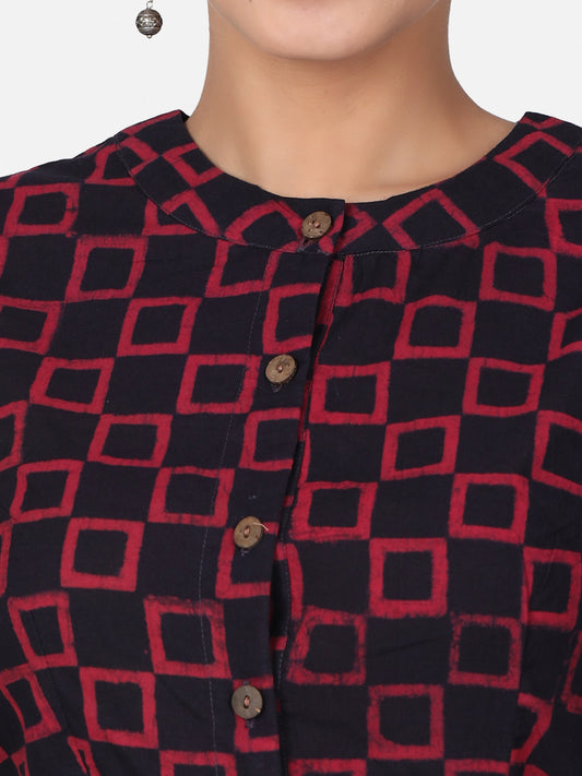 Maroon Block Printed Cotton Ready To Wear Saree Blouse