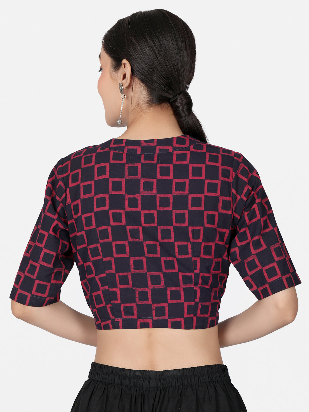 Maroon Block Printed Cotton Ready To Wear Saree Blouse