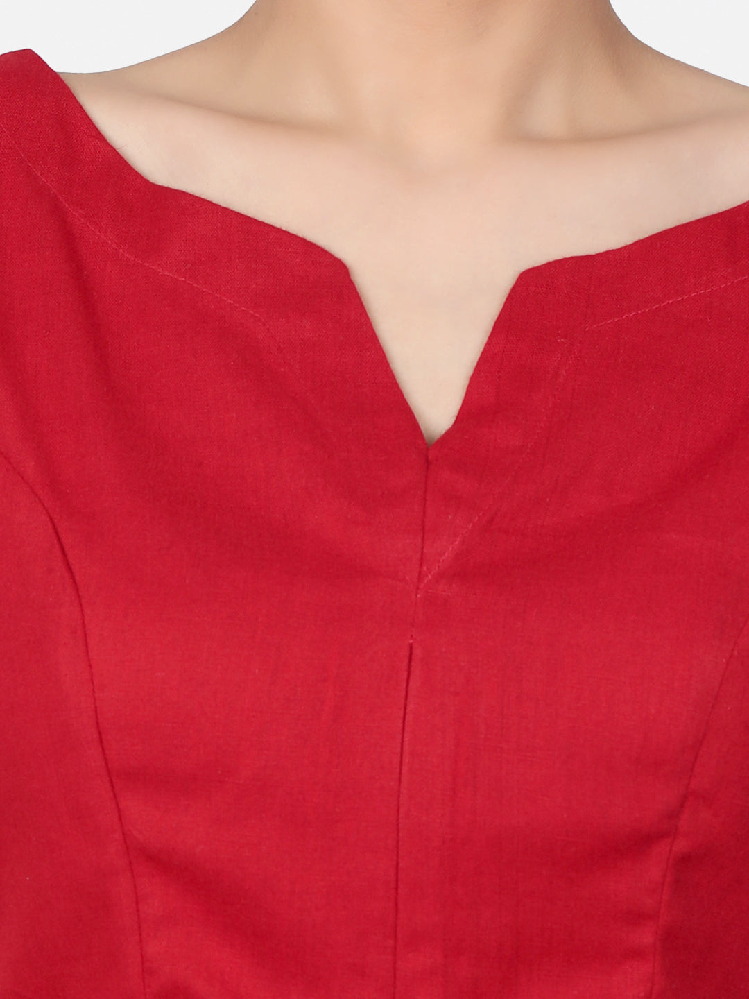 Red Solid Cotton Ready To Wear Saree Blouse