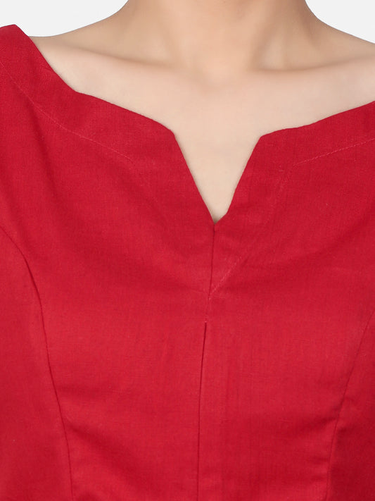 Red Solid Cotton Ready To Wear Saree Blouse
