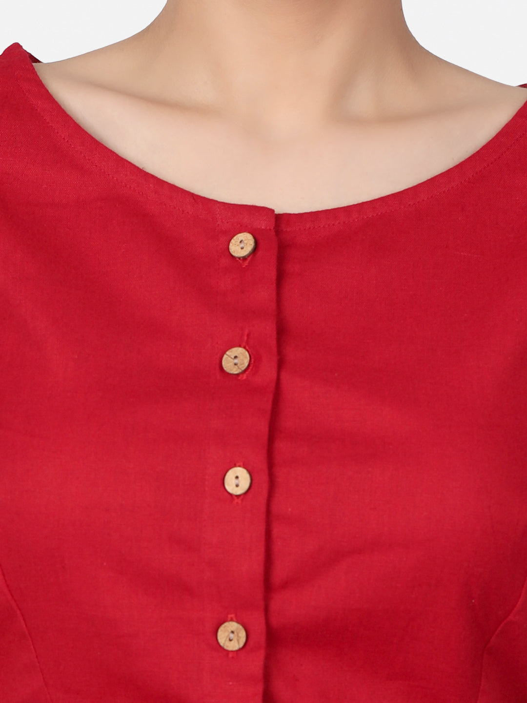 Red Solid Cotton Ready To Wear Saree Blouse