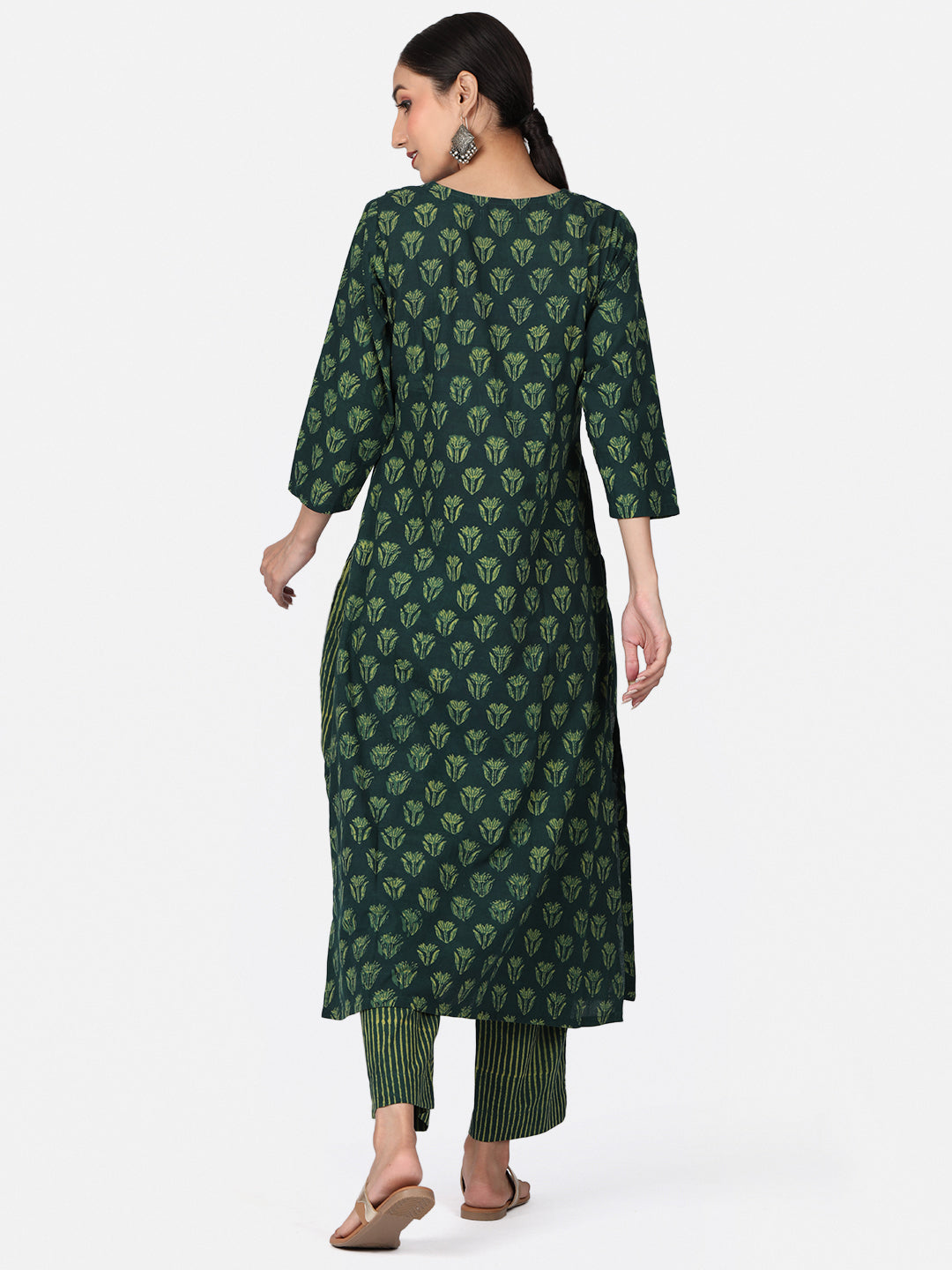 Green Long Hand Block Printed Kurta
