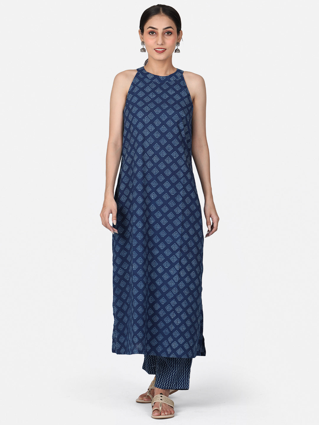 Halter Neck Indigo Kurta