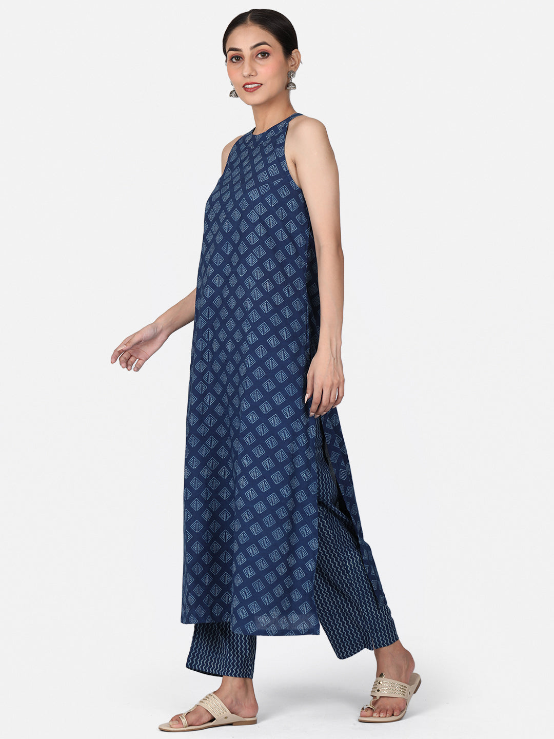 Halter Neck Indigo Kurta