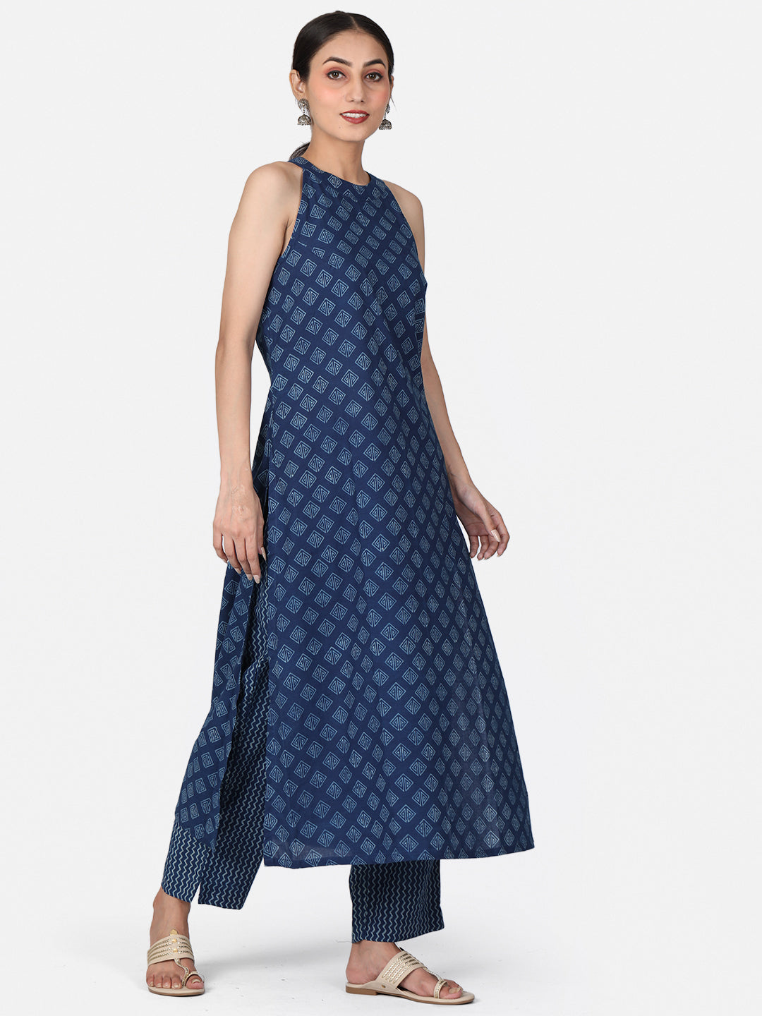 Halter Neck Indigo Kurta