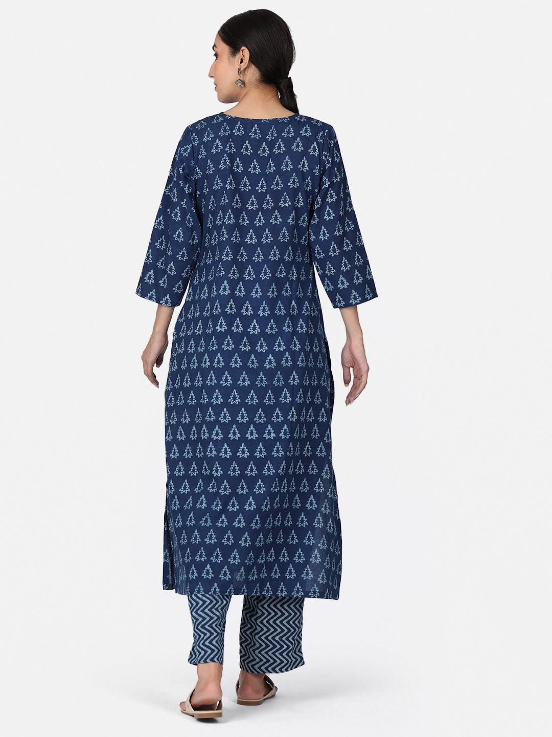 Indigo Long A-Line Cotton Handblock Kurta