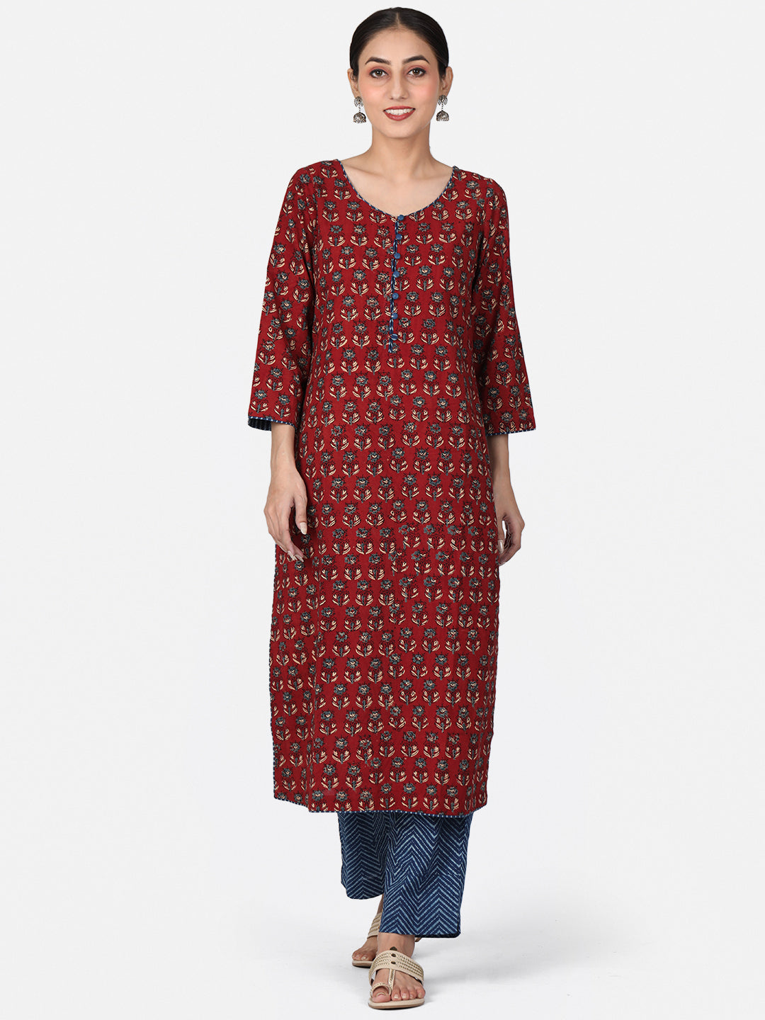 Maroon Ajrakh Long Kurta