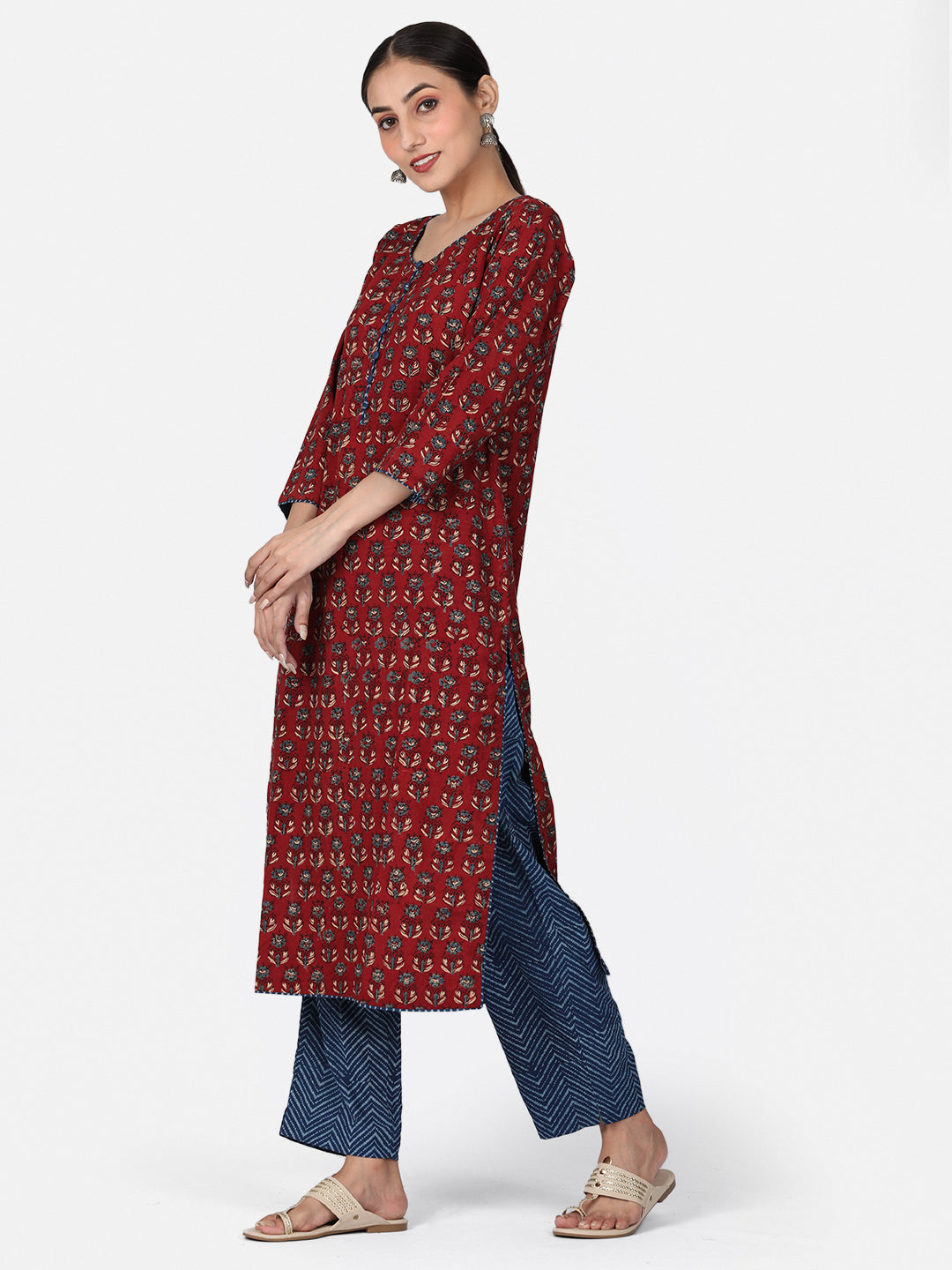 Maroon Ajrakh Long Kurta