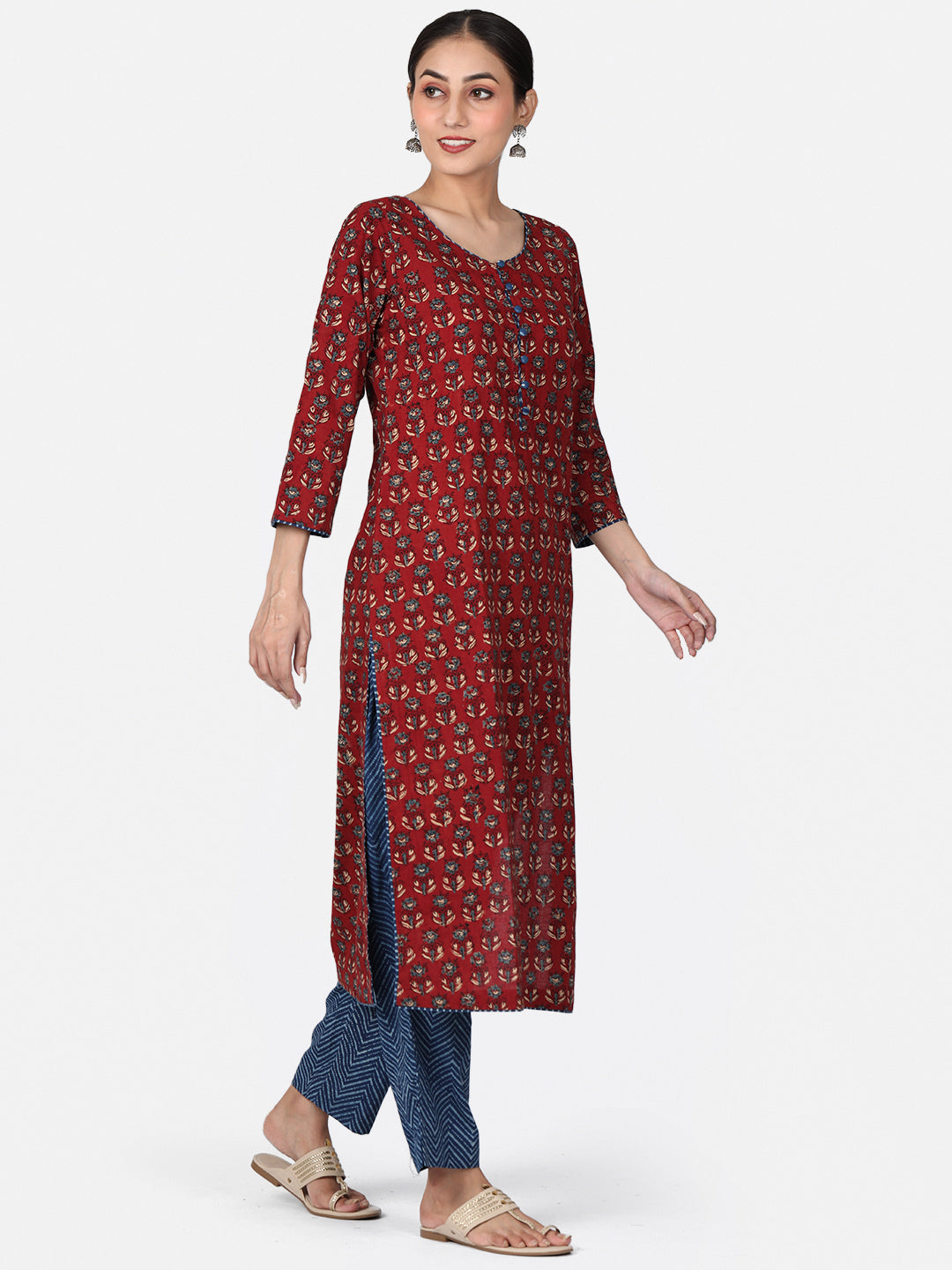 Maroon Ajrakh Long Kurta