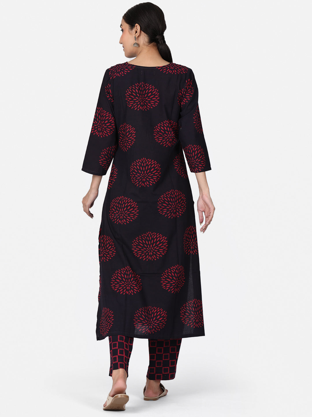 Burgundy Colour Block Printed Kurta