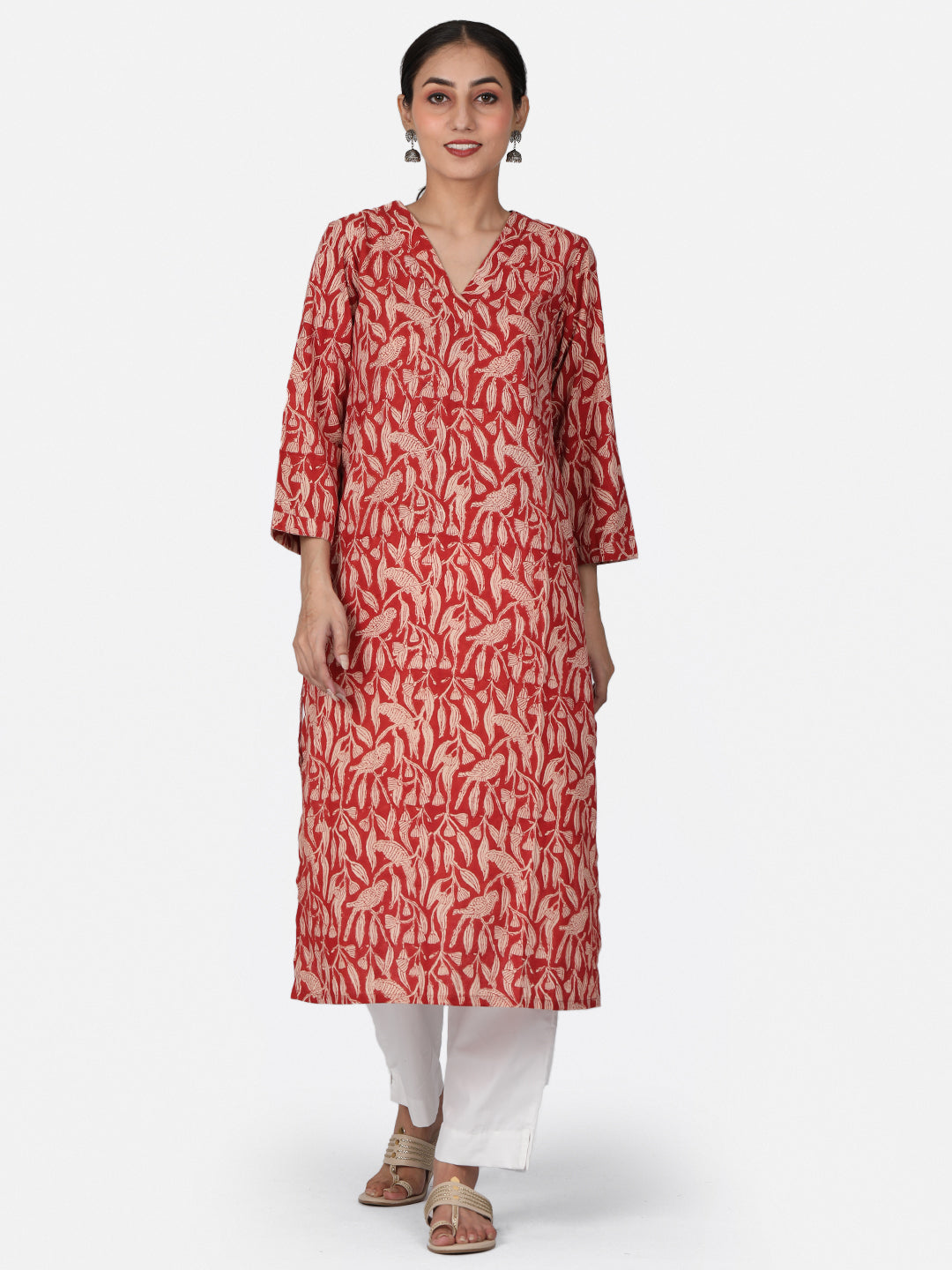 Red Bird Block Printed Kurta