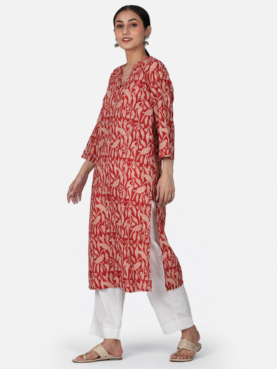 Red Bird Block Printed Kurta