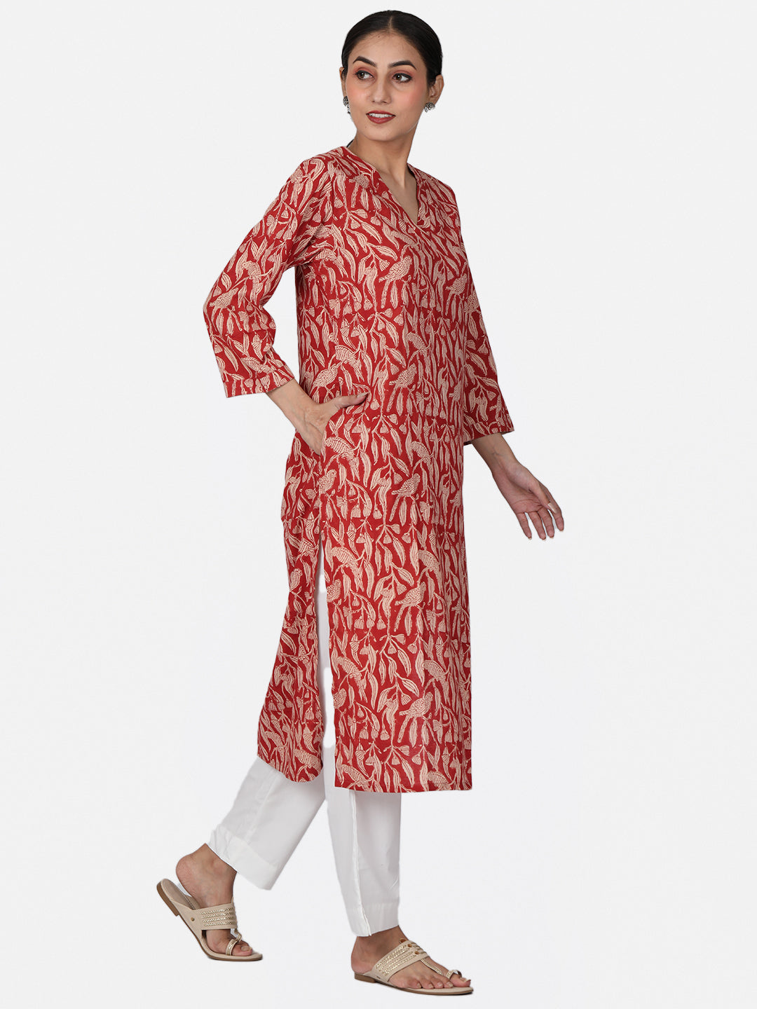 Red Bird Block Printed Kurta