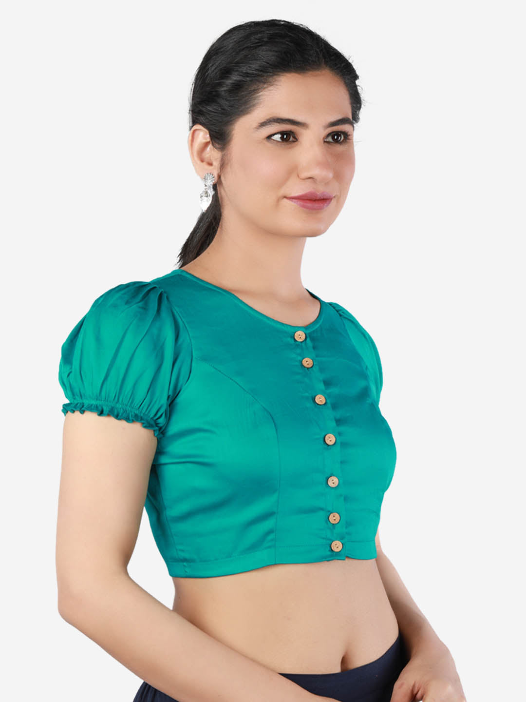 Women Solid Green, non-padded saree blouse