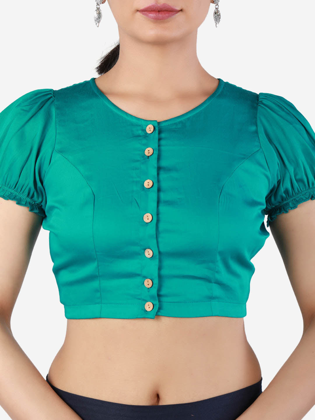 Women Solid Green, non-padded saree blouse