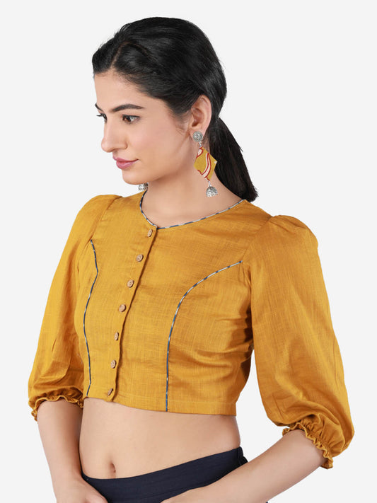 Women Solid Mustard Yellow, non-padded saree blouse