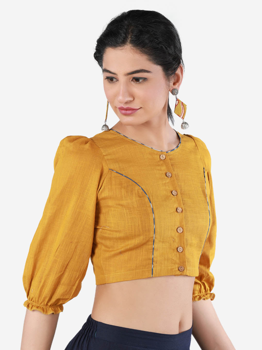Women Solid Mustard Yellow, non-padded saree blouse