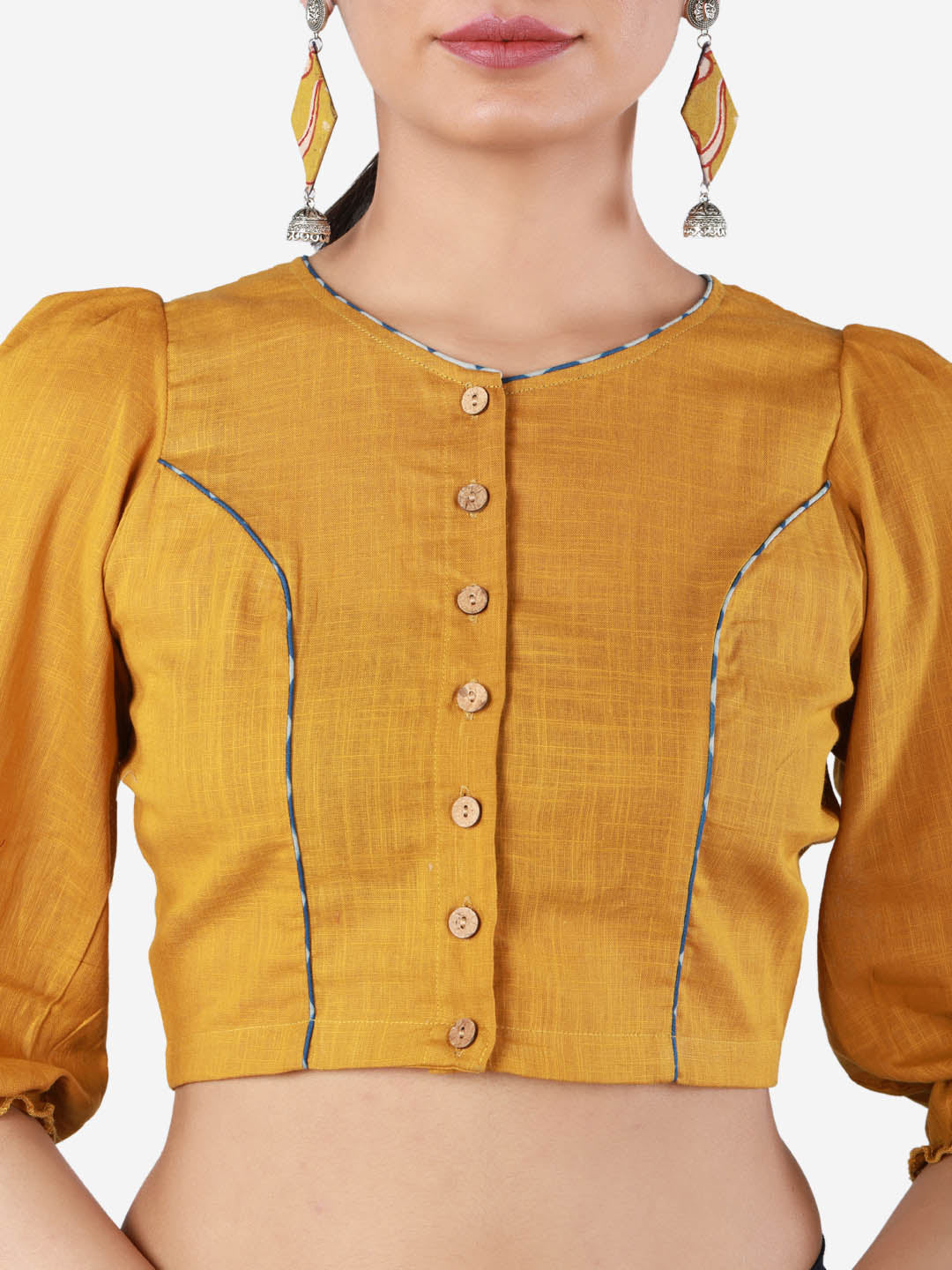 Women Solid Mustard Yellow, non-padded saree blouse