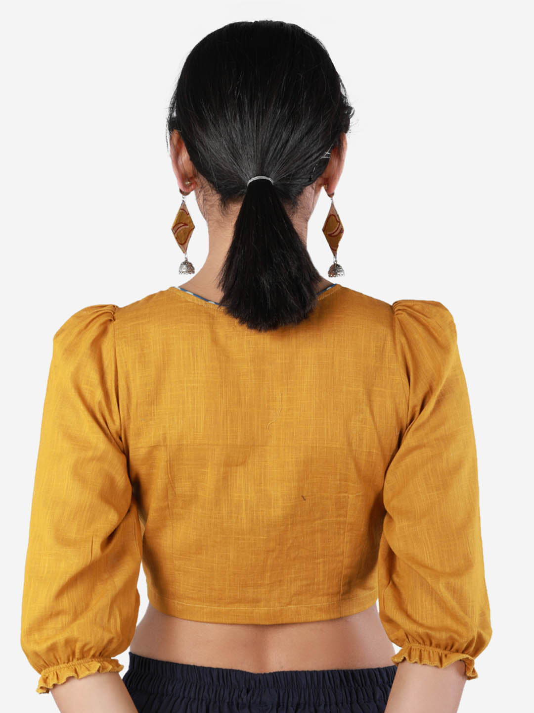 Women Solid Mustard Yellow, non-padded saree blouse
