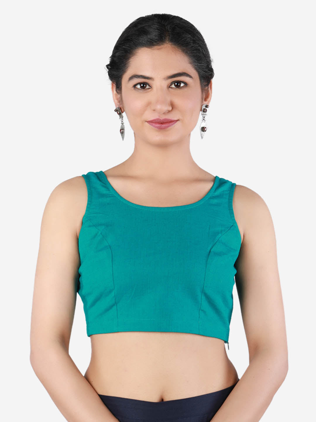 Women Solid Teal, non-padded saree blouse