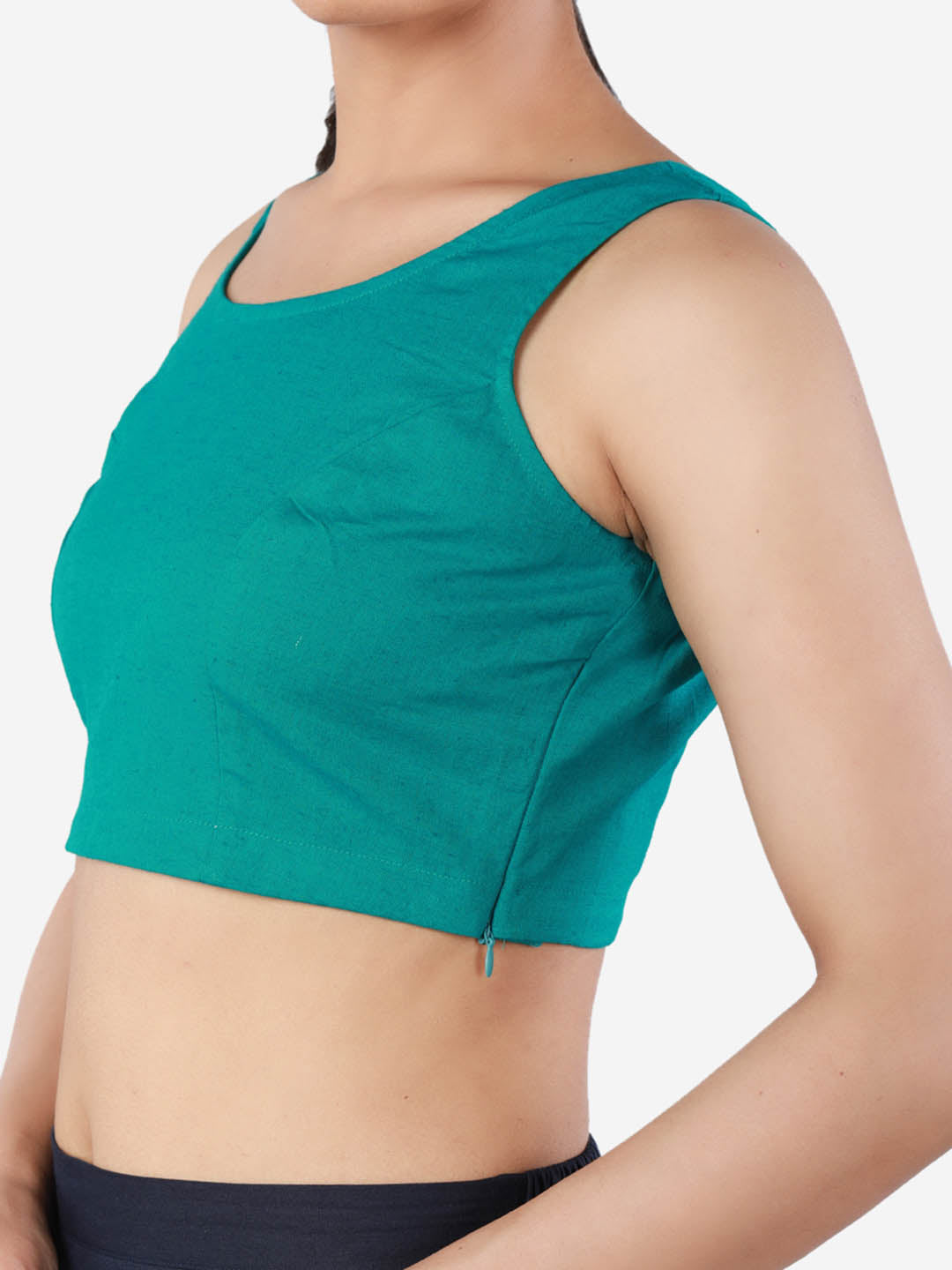 Women Solid Teal, non-padded saree blouse