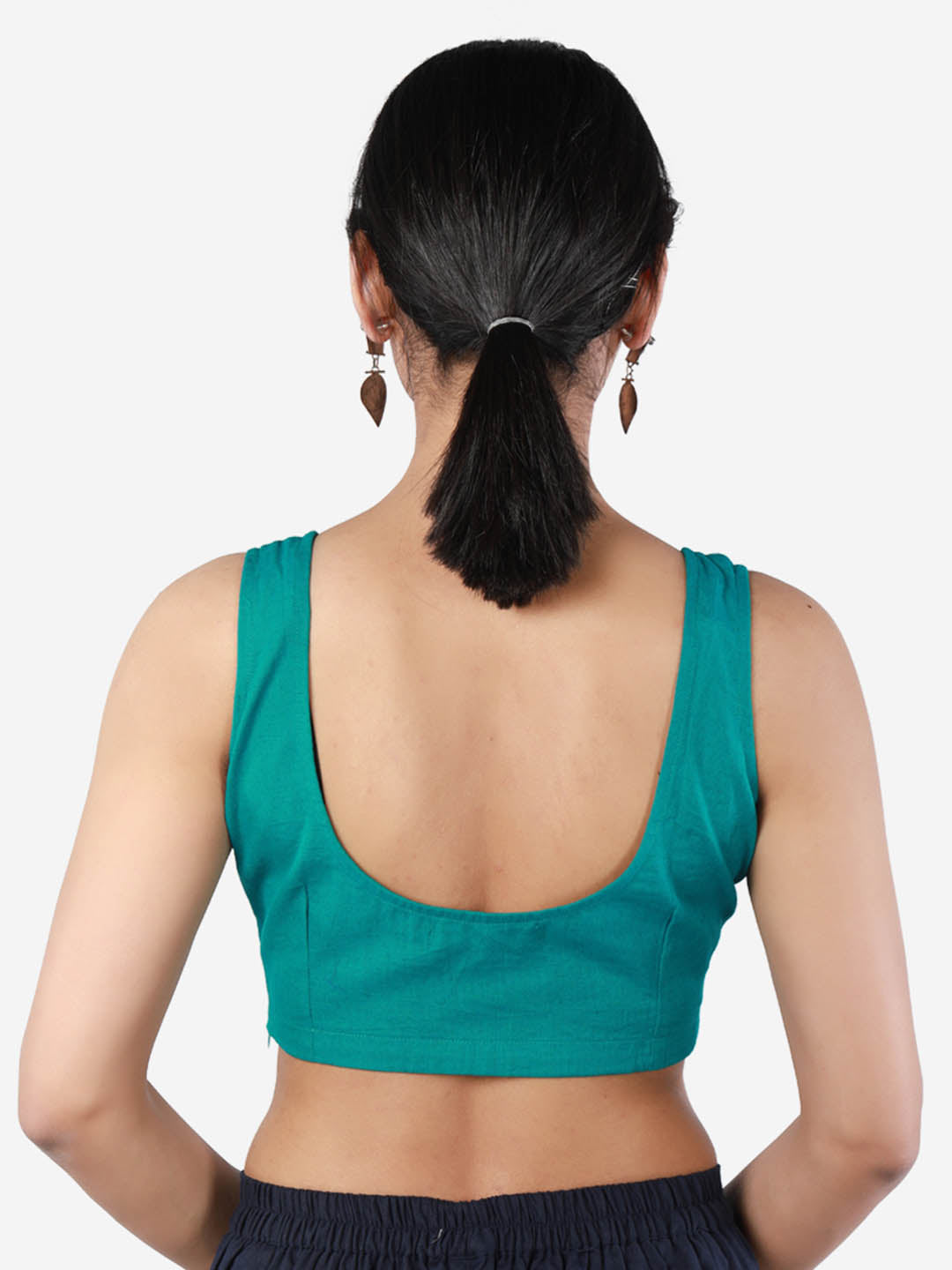Women Solid Teal, non-padded saree blouse