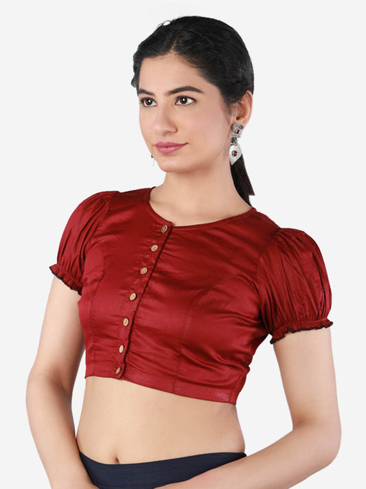 Women Solid Maroon, non-padded saree blouse