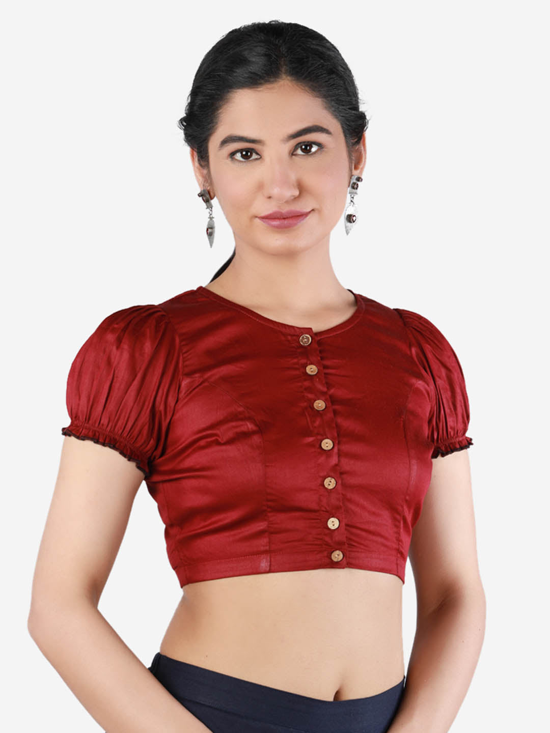 Women Solid Maroon, non-padded saree blouse