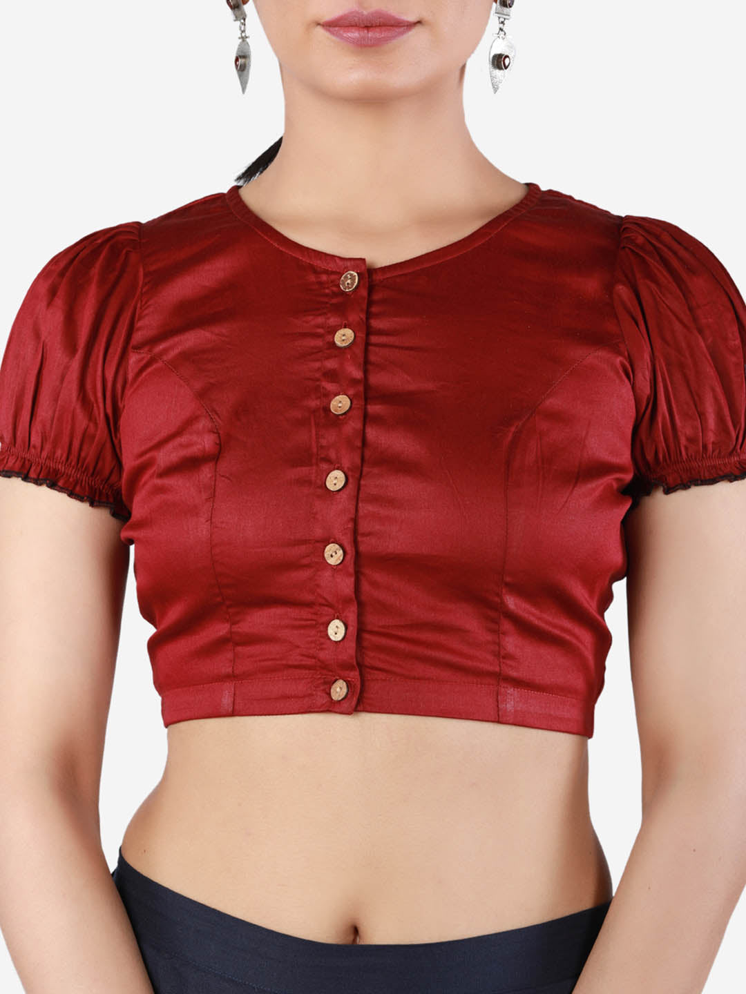 Women Solid Maroon, non-padded saree blouse