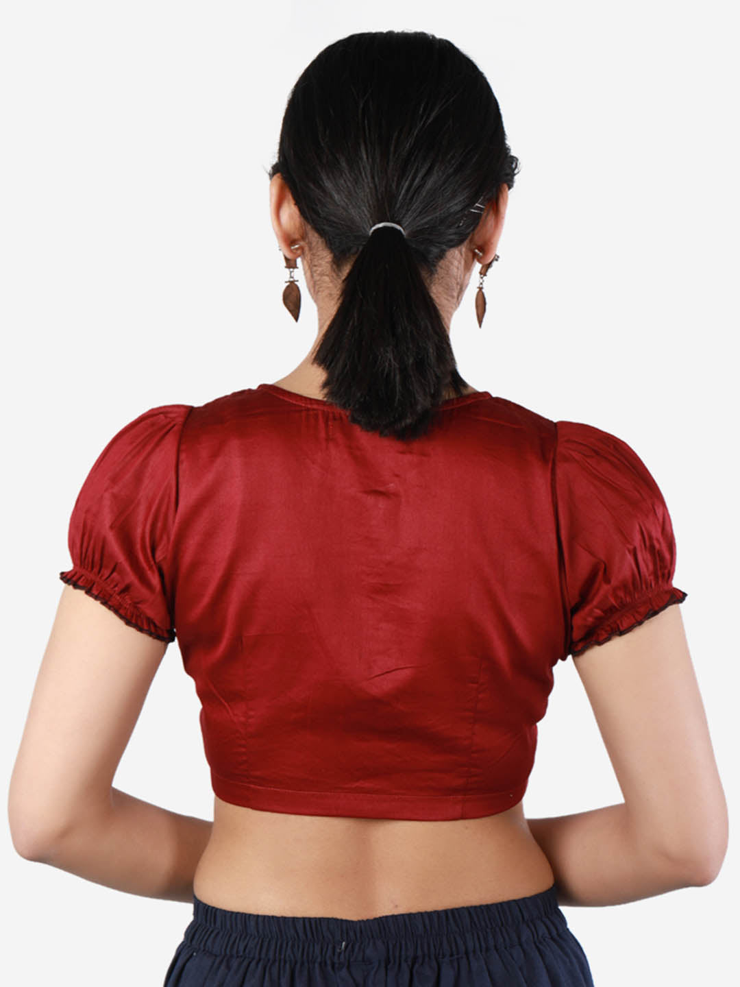 Women Solid Maroon, non-padded saree blouse