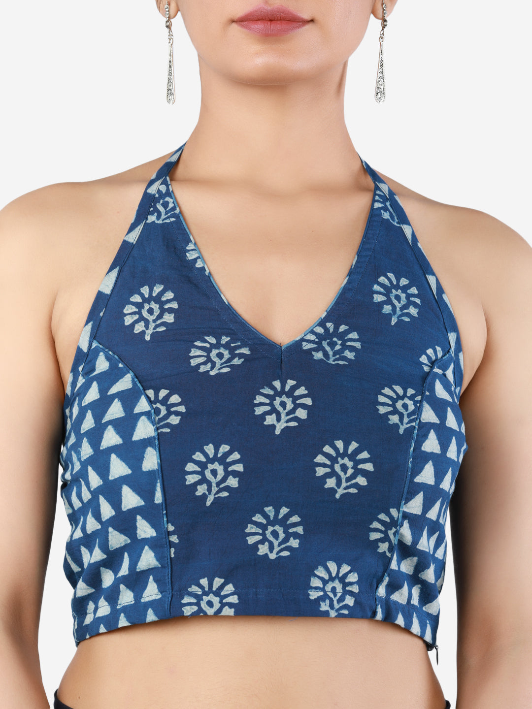 Women Blue Printed Pure Cotton Saree Blouse