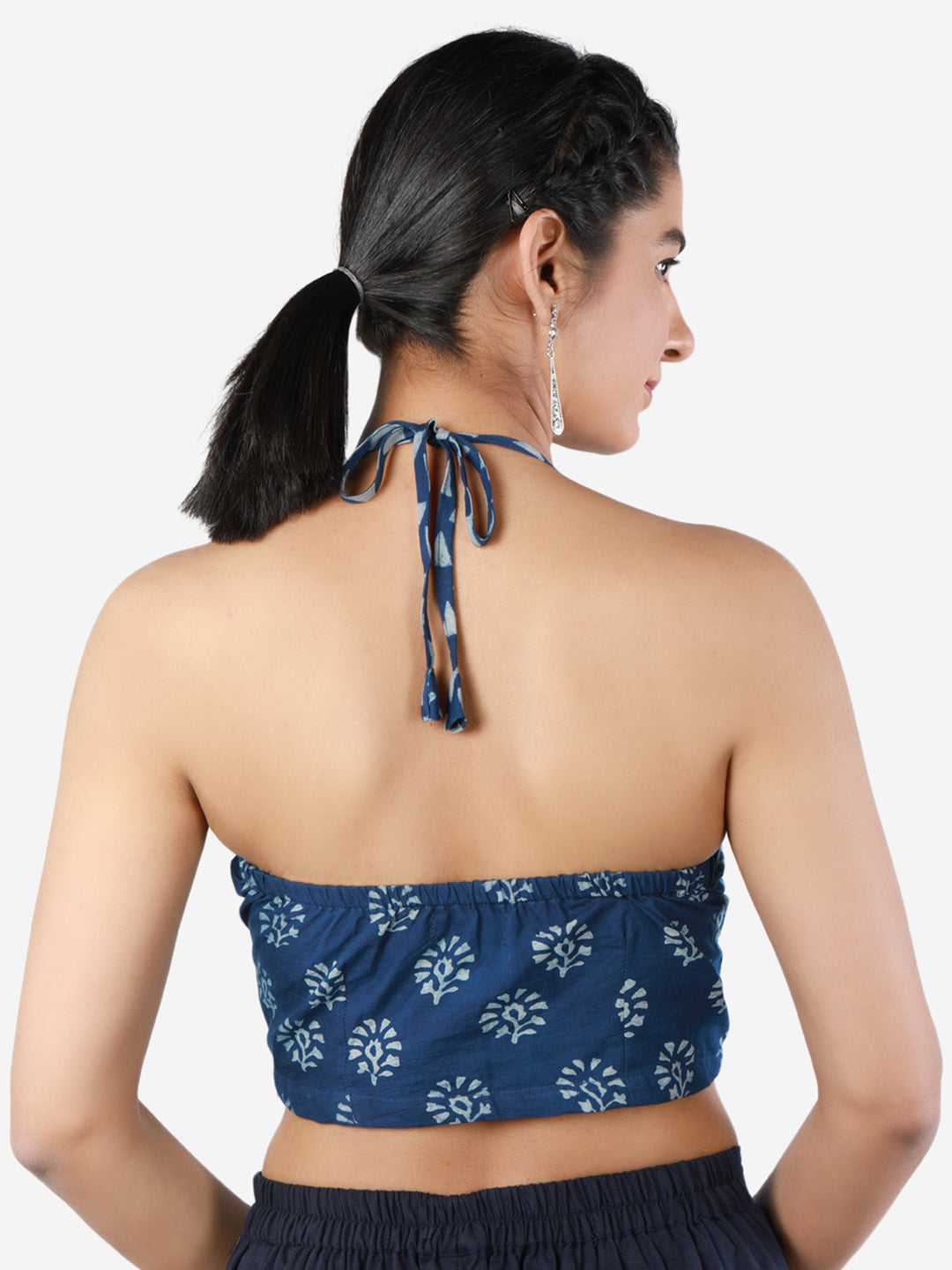 Women Blue Printed Pure Cotton Saree Blouse