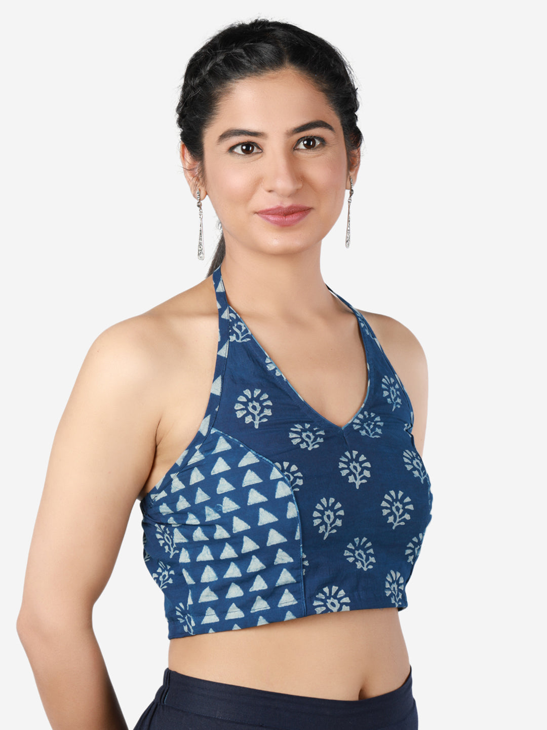 Women Blue Printed Pure Cotton Saree Blouse