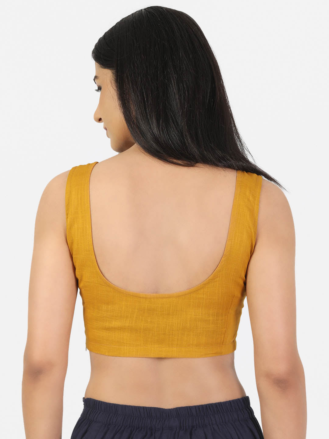 Women Mustard Non Padded Round Neck Sleeveless Blouse