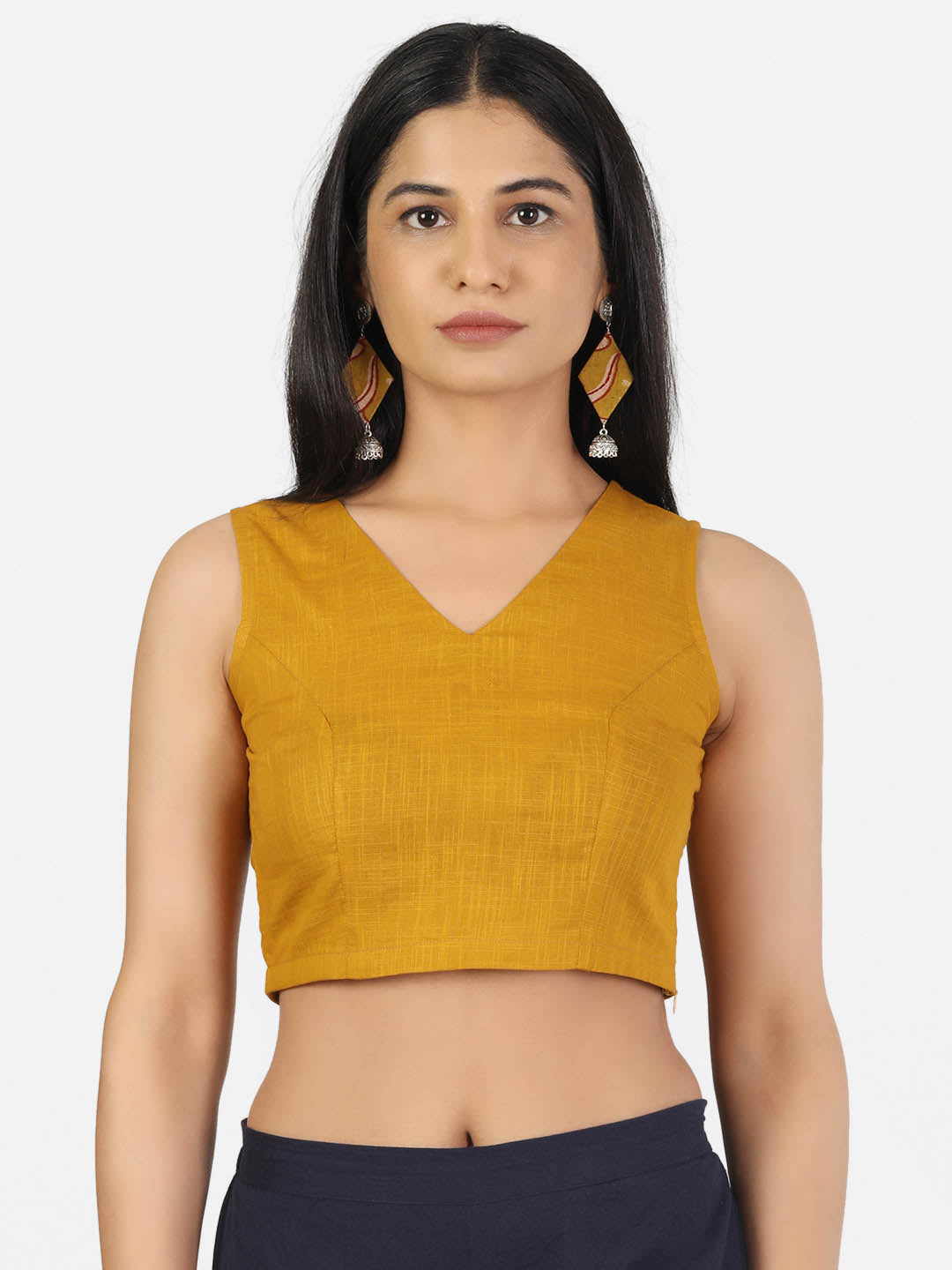 Women Solid Mustard Saree Blouse